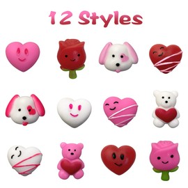 QINGQIU 24 PCS Valentines Day Mochi Squishy Toys Squishies for Kids School Class Classroom Valentines Day Cards Gifts Prizes Party Favors