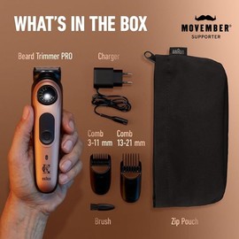 Gillette King C. Gillette Beard Trimmer PRO, 40 Length Settings, Cordless Design, Holiday Gifts for Men, 1 Trimmer, 1 Brush, 2 Combs, 1 Charger and 1 Zip Pouch