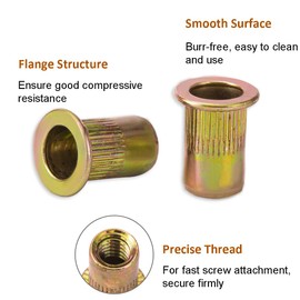 SCNUT 20Pcs 3/8-16UNC Carbon Steel Rivet Nuts, Flat Head Rivnut, Threaded Insert Nut for Metal with Knurled Body, Heavy Duty Zinc Plated Nutsert