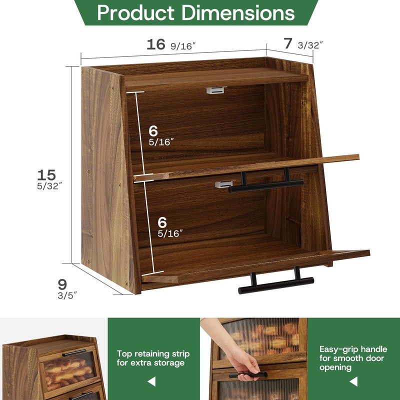 kiplant Bread Box for Kitchen Countertop - Acacia Wood, Wavy