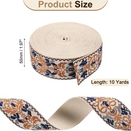 uxcell 10 Yards Cotton Webbing Strap, 2-inch(50mm) Jacquard Webbing Ribbon Polyester Webbing Straps Flower Pattern Purse Strap Belt for Purse Bag Crafts Clothing, Brown-Blue