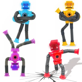 EHIOG Telescopic Suction Cup Robot Toy, 4 Pcs Robot Tubes, Robot Toy Giraffe Suction Cup Telescopic Pop Tube, for Kids, Decompress Educational Sensory Toys for Kids & Adult Bike