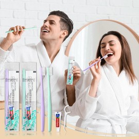 Disposable Toothbrushes, Toothbrush And Toothpaste, Toothbrush And Toothpaste Travel, Comes With Floss Picks, Individually Packaged, 2 Colors, Suitable For Hotel, Home, Camping, Travel (PACK-100)