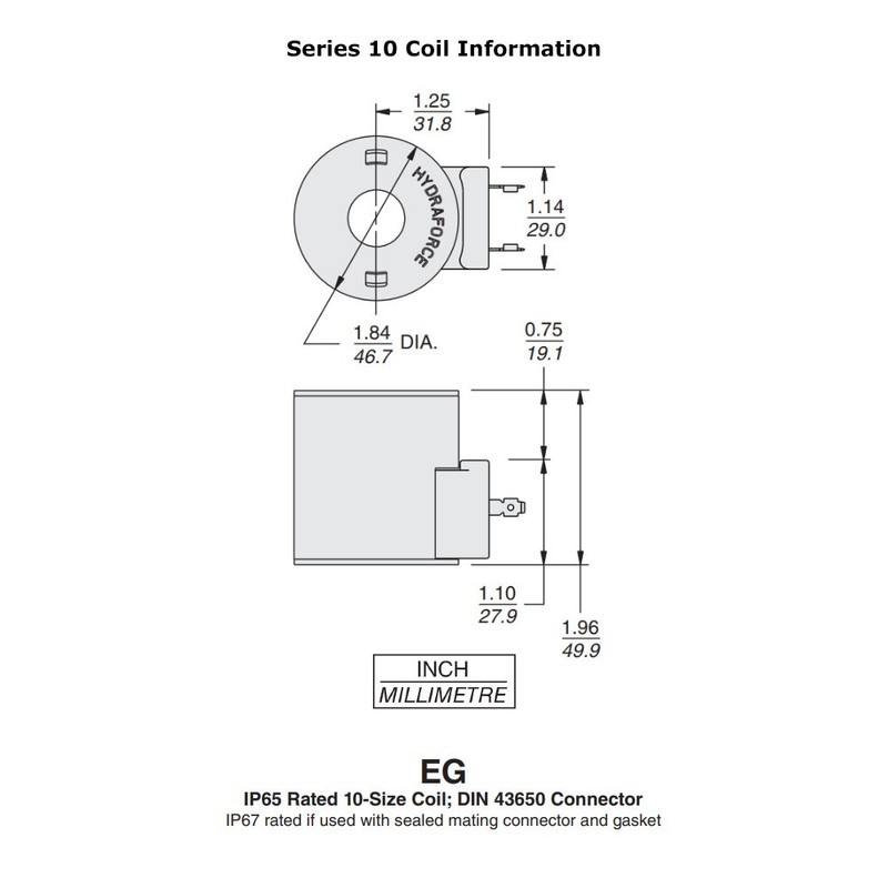 HydraForce 4305882 Solenoid Valve Coil, 3 Prong DIN Connector, 12v