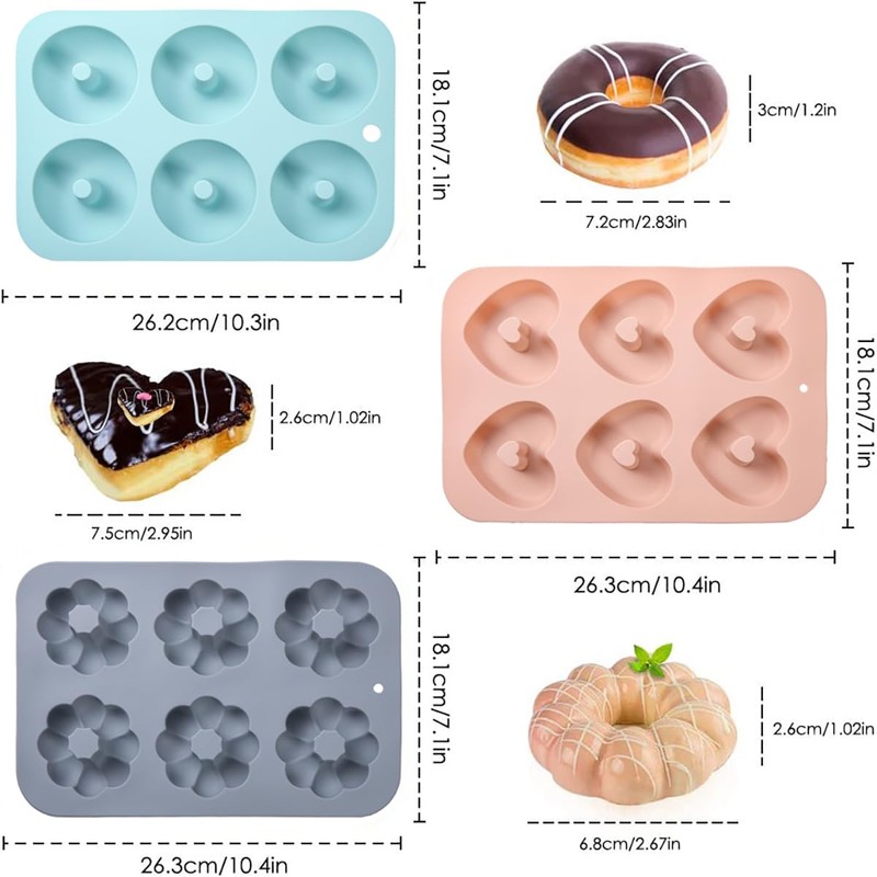 USJUTDOO 3 Pack Silicone Donut Pan for Baking Donut Maker,
