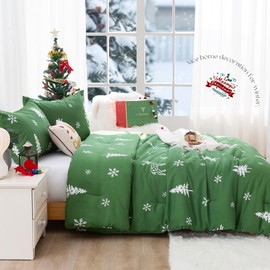 COTTEBED Comforter Set King Size, Christmas Reindeer Elk Cal King Bed Down Alternative Comforter Pillowcase, Softness Fluffy Cozy Brushed Lightweight but Warm Polycotton Fabric Olive Green