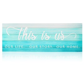 Jetec This Is Us Wall Sign Wooden Family Wall Plaques Inspiration Sign Farmhouse Entryway Rustic Plaques Art with Quotes for Living Room Bedroom Christmas Decorations(Ocean Color)