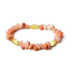MetJakt Natural Stone Beads Bracelet - Handmade Stretch Bangle with Mixed Crystal Gravel and Elegant Metal Accents for Women and Men (Pink Aventurine with gold)