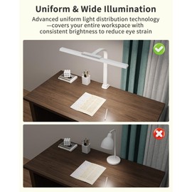LED Desk Lamps for Home Office, 24W Bright Eye-Caring Desk Light with Clamp, Stepless Dimming Adjustable Flexible Gooseneck Clip on Office Lamp with Adapter for Reading, Study, Workbench,White