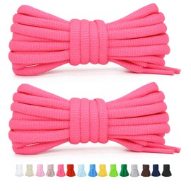 Stepace 1/4" Oval Athletic Shoelaces [2 Pairs] 39"-63" in 12 Colors Half Round Shoe Laces for Sneakers Hot Pink 120
