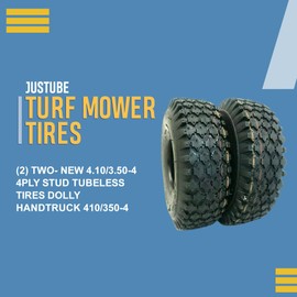 (2) Two- New 4.10/3.50-4 4ply Stud Tubeless Tires Dolly Handtruck 410/350-4, Replacement Wheels for Enhanced Load-Bearing, All-Weather Performance, and Dependable Mobility