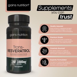 GN Resveratrol | 180 High Strength Resveratrol Supplements - 1000mg Trans Resveratrol per Serving | Resveratrol 1000mg Tablets | Non-GMO, Gluten & Allergen Free | Made in The UK