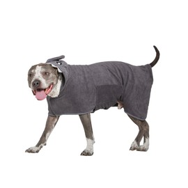 BoxDog Wearable Microfiber Dog Towel with Monster or Shark Hoodie | Soft Dog Bathrobe (Medium, Grey Shark)