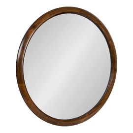 Kate and Laurel Pao Midcentury Modern Round Wood Wall Mirror; 28 Inch Diameter; Walnut; Decorative Circle Mirror with Warm Wood Finish for Robust Wall Decor