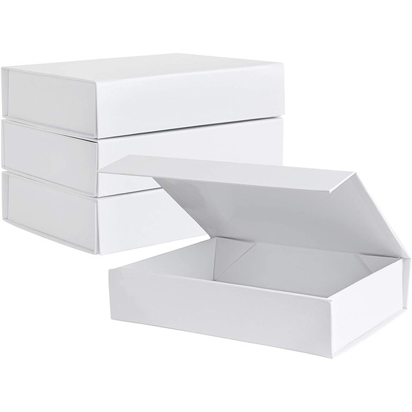 White Hard Gift Box with Magnetic Closure Lid 7" x 5" x 1.6" Rectangle Small Boxes For Gifts With White Glossy Finish (2 Pack)
