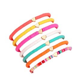 7pcs/Pack Bohemia Polymer Clay Beaded Bracelets Colorful Surfer Stretch Stackable Bracelet for Women Summer Beach Jewlery-heart