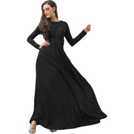 KOH KOH Womens Long Full Sleeve Sleeves Flowy Empire Waist Fall Winter Modest Formal Floor Length Abaya Muslim Bridesmaid Bridal Gown Gowns Maxi Dress Dresses, Black S 4-6