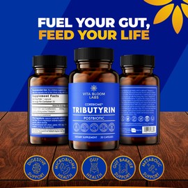 CoreBiome Tributyrin Supplement - Better Delivery & More Effective than Sodium Butyrate - Gut Health & Digestive Support - 3-in-1 Butyrate Postbiotics for Leaky Gut & Gut Barrier Support - 30 Capsules