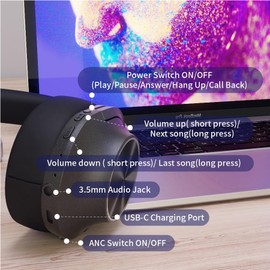 Auriculares Inalámbricos YinCaiCheng, Negro, ANC, Bluetooth 5.3, 50 Horas de Reproducción, Auriculares de Alta Fidelidad, para Gimnasios, Oficinas,...
