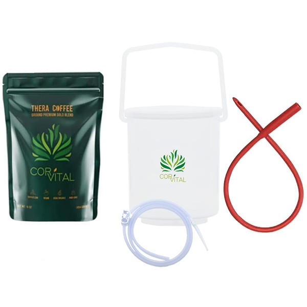 Cor-Vital Try It Now Coffee Enema Kit For Colon Cleansing With 1/2 LB Enema Coffee - Enema Bucket Kit - Gerson Approved Home Enema Kit - Enema Coffee Organic - Therapy Roast Coffee Detox Cleanse