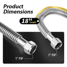 Pack of 2 Foskan 18" Length Flexible Stainless Steel Corrugated Hose，1" FIP x 1" FIP Flex Connector for Hot Water Heaters and Water Softeners（18 Inch）
