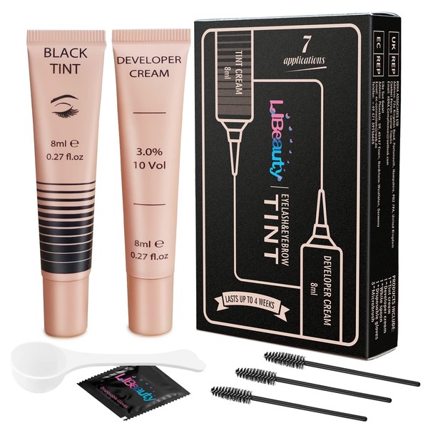 Libeauty Lash Tint Black Kit - Black Eyelash Tint 2-in-1 Eyelash and Eyebrow Dye Set, Lasts up to 6 Weeks, Quick and Easy to Apply, Semi-Permanent Black Colour with Developer