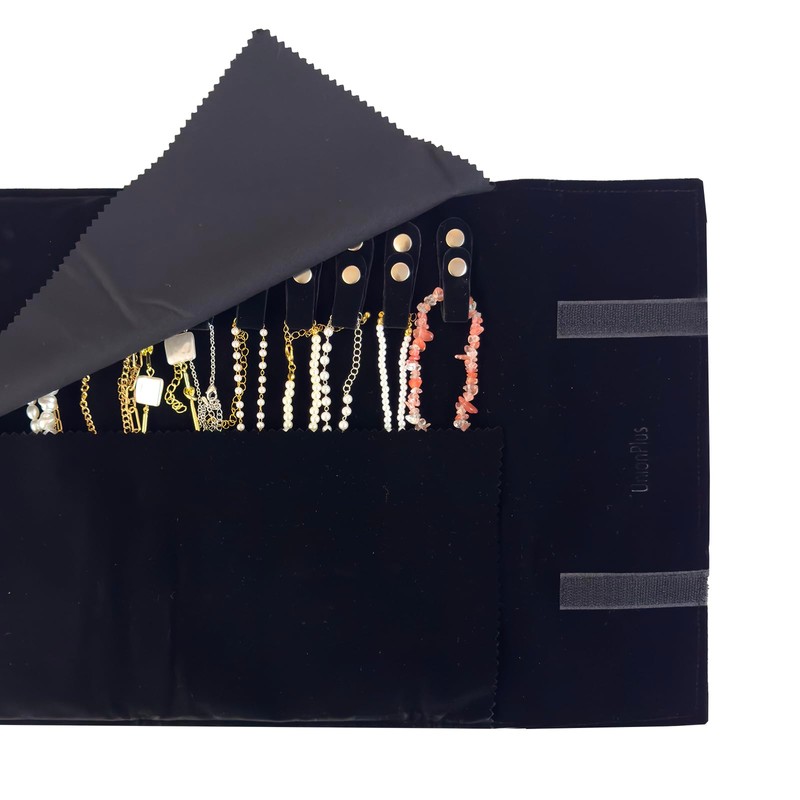 UnionPlus Velvet Travel Jewelry Roll Bag Organizer for Necklace, Elastic