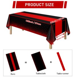 byojia 2in1 Disposable Plastic Tablecloths 54" x 108" Black and Red Dot Kitchen Table Cloth Rectangle Table Cover for Wedding Birthday Baby Shower Anniversary Christmas Graduation (Black/Red, 3 Pack)