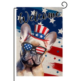 TopPacific French Bulldog Welcome 4th of July Dog Garden Flags 12x18 Inch Double Sided,Patriotic Small Yard Flag for Outdoor,Independence Day,Memorial Day Decorations(8189)