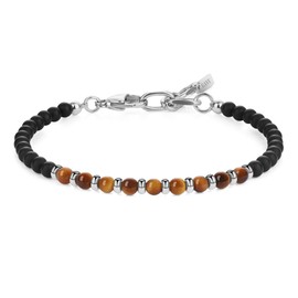 GAVU Men's Matte Onyx Tiger Eye Turquoise Lapis Lazuli Power Stone Bracelet, Stone Stainless Steel, Onyx
