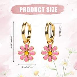 Daisy Earrings for Women, Flower Small Hoop Earrings 18K Gold Plated Pretty Flora Earring with Short Dangle Cute Lightweight Cartilage Earring Jewelry Gift for Girls Teens (Pink)
