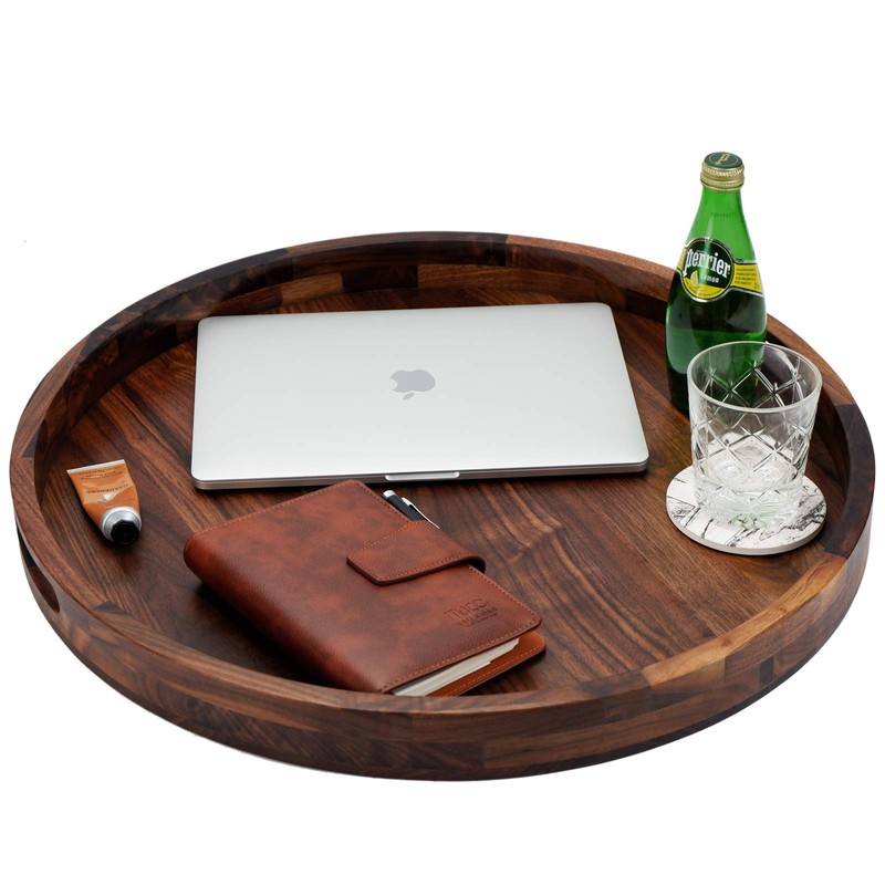 MAGIGO 22 Inches Extra Large Round Black Walnut Wood Ottoman