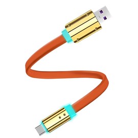 GentsStride Neon Chubby Flat Charge Cable with Gold-Plated Design Short USB Type C Cable Data Sync Cable RGB Colorful Gradual Glowing Charging Cord, Orange, USB-A to Type-C, 1.64FT