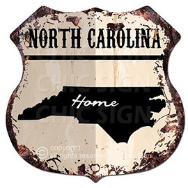 Chic Sign Home North Carolina Map Vintage Retro Rustic 11.5"x 11.5" Shield Metal Plate Store Home Room Wall Decor Gift