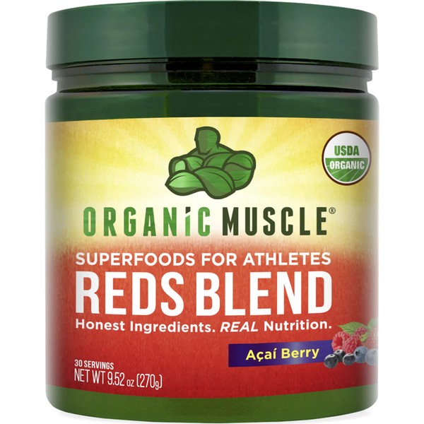 Super Reds Powder - Organic Superfood Powder for Red Juice with Organic Acai Berry, Pomegranate & Cranberry for Natural Energy & Metabolism - Vegan & Non GMO by Organic Muscle - 30 Servings
