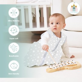 Cute Castle Baby Sleep Sack 6-12 Months - Lightweight 100% Cotton 2-Way Zipper TOG 0.5 Infant Wearable Blanket, Newborn Essentials Toddler Sleep Clothes, 3 Pack(Gray, Letters, Stars)