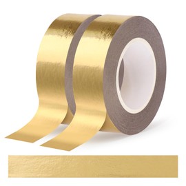 Fyguard 2 Rolls Gold Washi Tape 0.59In × 65Ft(20m) Solid Foil Gold Tape Decorative Tape Low Tack Self Adhesive Masking Tape, Shiny Metallic Gold Tape for Wall Decor Mirror Crafts Gift Wrapping