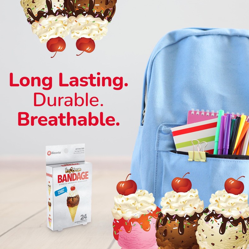 BioSwiss Bandages, Ice Cream Shaped Self Adhesive Bandage, Latex Free