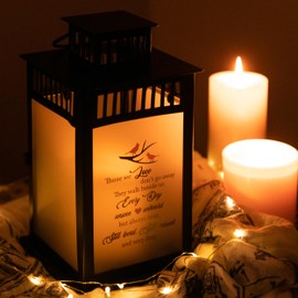 WOODEXPE Sympathy Gift Memorial Lantern with Flickering LED Candle and Remote Control Memorial Gift for Loss of Loved One - Those We Love Don't Go Away Black