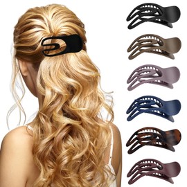 6 x French Concord Flat Hair Clips, 3.35 Inch Curved Hair Claw Clips, Matte Alligator Hair Clips, Strong Hold Banana Barrettes, Non-Slip Hair Clips, Jaw Clips for Women, Girls