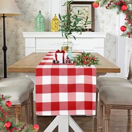 DUOBAO Camino de mesa rojo y blanco para boda, Navidad, decoración de Acción de Gracias, camino de mesa a cuadros de búfalo de 14 x 90 pulgadas