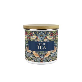 Purely Home Blue Strawberry Thief Decaf Tea Storage Canister - Morris Inspired Tapestry Artwork Homeware Gifts - Medium Sized Metal Enamel Kitchen Food/Drinks Storage Container 600ml