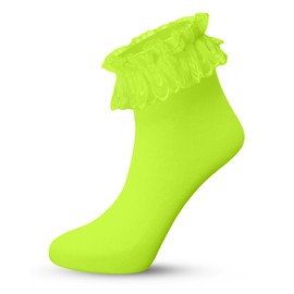 Sugar Sunday Womens Ruffle Socks Nylon Lace Frilly Ankle Socks for Women - One Size - Neon Green