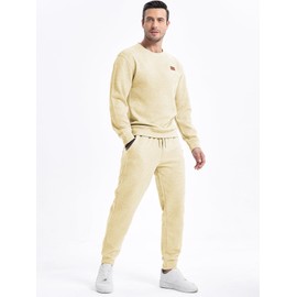 JMIERR Mens Knit Jacquard Track Suits 2 Piece Set Outfits Long Sleeve Pullover Sweatshirt & Running Joggers Sweatpants, Fall Tracksuit Sweatsuits Matching Lounge Sets, XL, Apricot