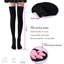SUPTEC Cat Paw Thigh High Socks, Cute Soft 3D Kitten Paw Pad Claw Toe Beans Stockings for Girls Women Christmas Cat Cosplay