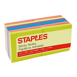 Staples 565447 Stickies Notes 3-Inch X 3-Inch Bright Colors 12 Pads/Pack (S-33Br12)