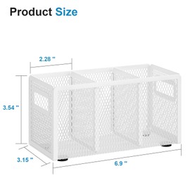Marbrasse Mesh Pen Holder for Desk,Pencil Holder Desk Organizer 3 Adjustable Compartments,Pencil Cup with Handle Perfect for Classroom, Office, Home,Makeup,Art (White)