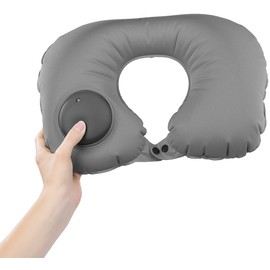 PEARL Travel Neck Pillow: Ultralight Travel Neck Pillow, Integrated Air Pump, Anthracite (Inflatable Neck Pillow, Comfort Neck Pillow, Inflatable, Self Cushion)