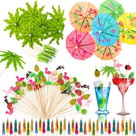 325Pcs Drink Umbrellas Cocktail Picks, Cocktail Picks for Luau Tropical Party, Pineapple Palm Leaf Fruit Sticks Summer Hawaiian Party Decorations