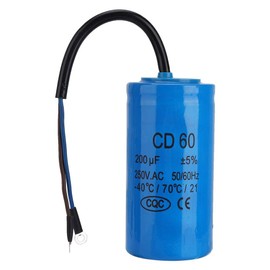 Motor Operating Capacitor, CD60 250V AC 200uF 50/60Hz Microfarad Capacitor with Cable for Motor Air Compressor